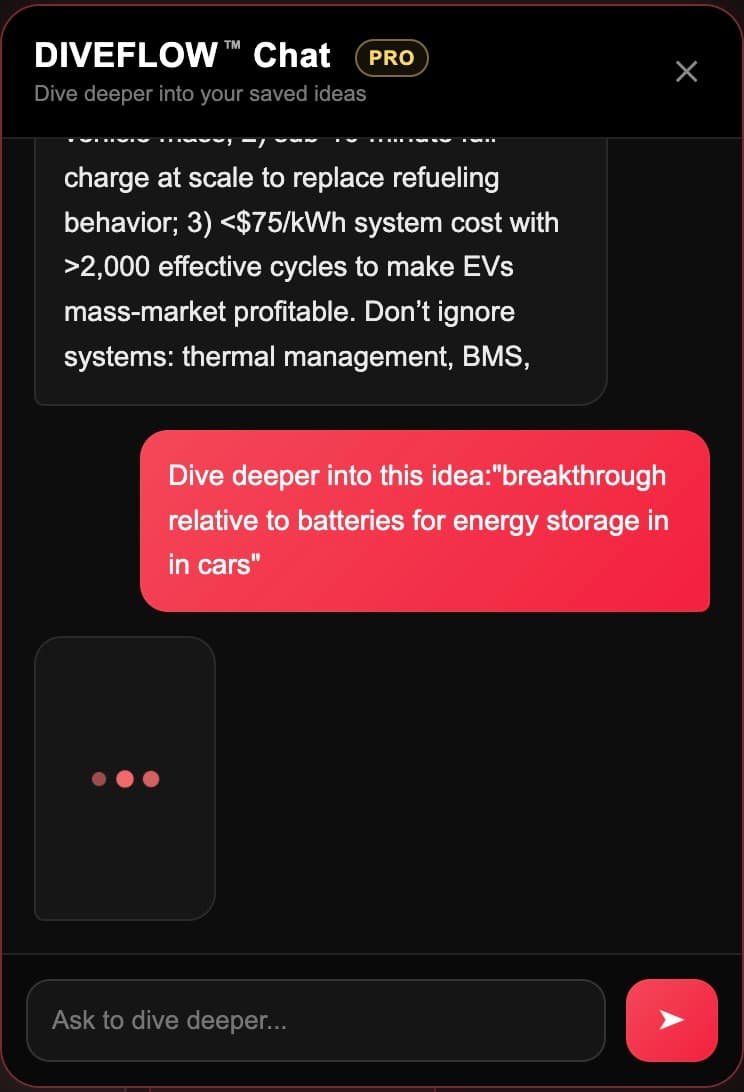 DIVEFLOW AI chat explaining a saved idea